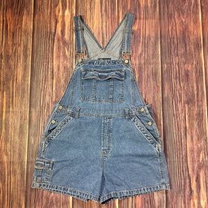 Vintage 90s No Boundaries Classic Blue Wash Overall Shorts, Junior XL (15)